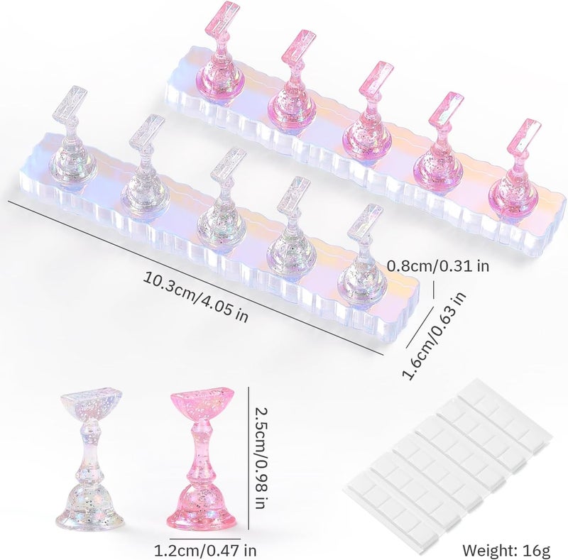 Etercycle 2 Set Nail Holder for Display Painting Nails - Aurora Acrylic Magnetic Practice Nail Stand Set - Fake Nail Holder for Press On Nails with Reusable Adhesive Putty (Aurora Pink) - Image 3